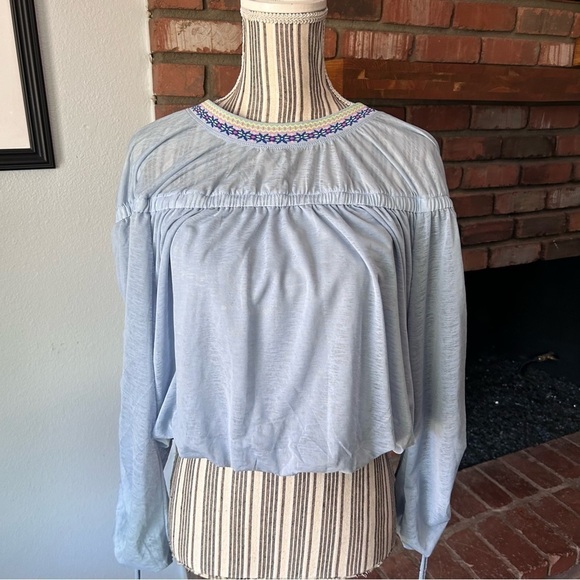 Free People Movement Sun Blissed Long Sleeve Cropped Top Balloon Sleeves Sz S - Picture 3 of 9